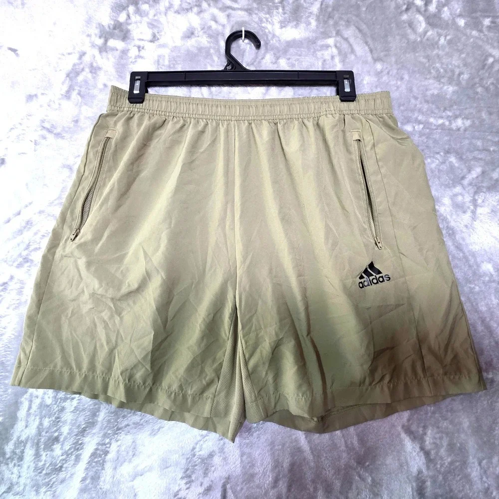 Adidas Mens XL Primegreen Aeroready Athletic Shorts Olive Green Zipper Pockets